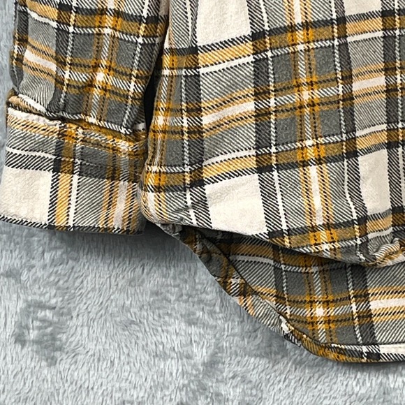 Lee Mens L Plaid Flannel Button Down Shirt Ivory Yellow Black Cotton Casual - Picture 4 of 11